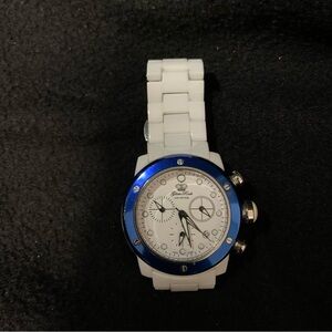 🔥Glam Rock Men’s White Ceramic Watch – Blue Bezel – Swiss Made – Needs Battery